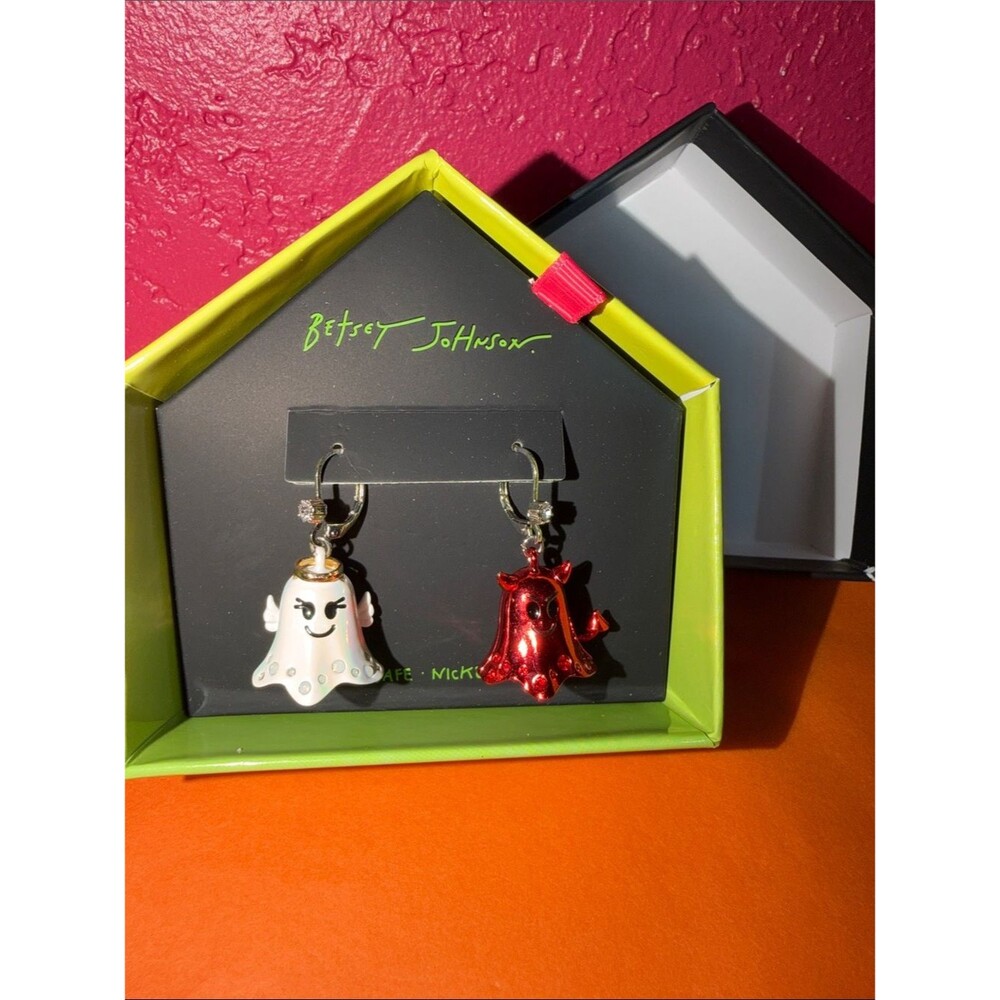 NWT Betsey Johnson angel and devil Ghost Drop Earrings in gift box.